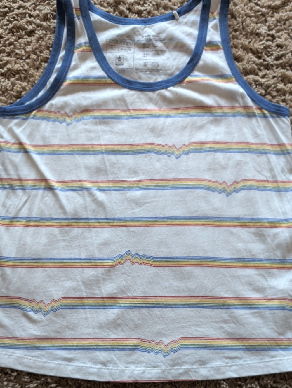 Patagonia Cream With Multicolor Stripe Tank Top with Blue Trim Size Medium